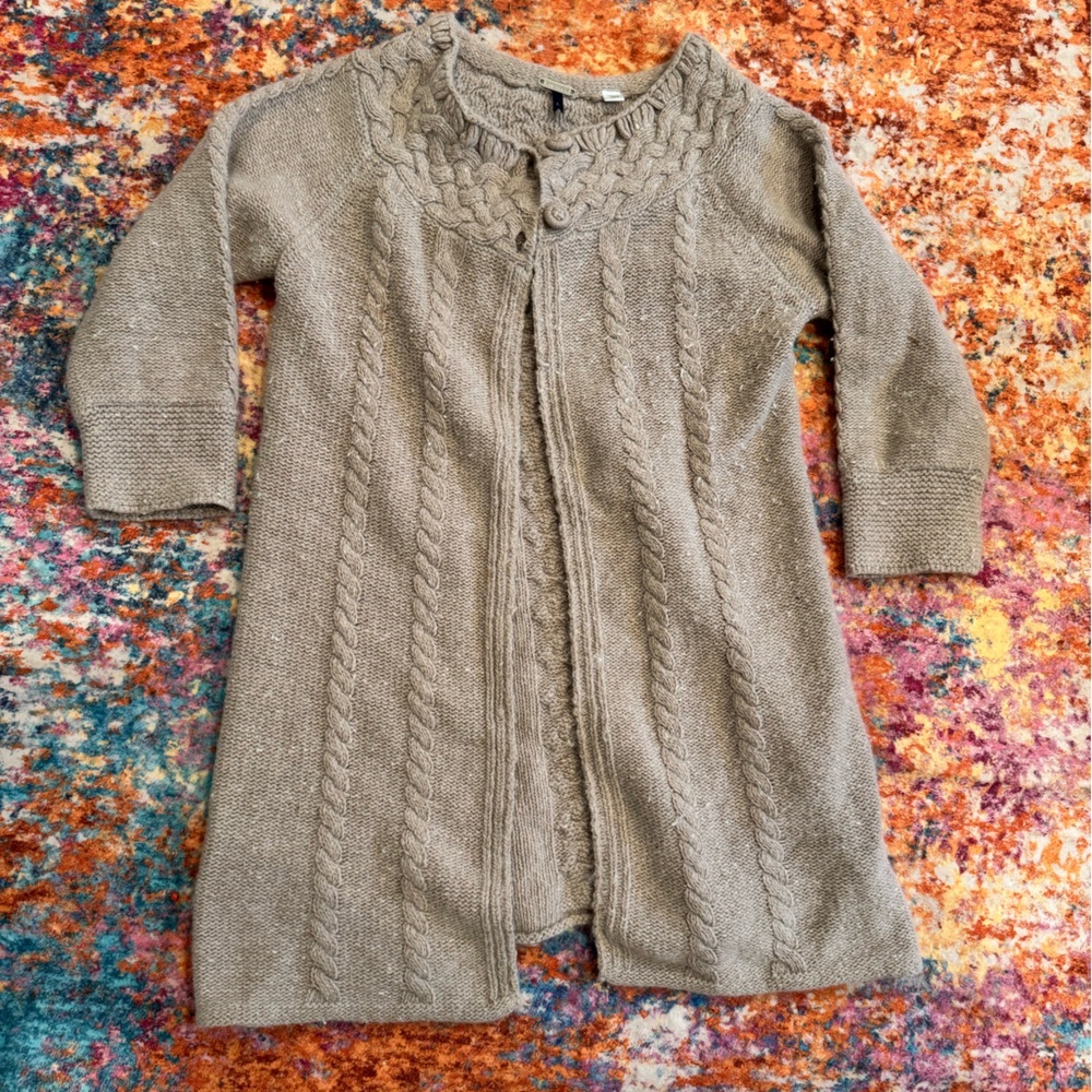 Language Chunky Cable Knit Button Cardigan Sweater | Cashmere Wool Blend